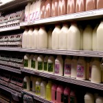 Pasteurized milk on shelves